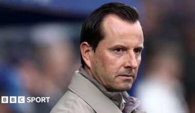 Julien Stephan watches QPR v Middlesbrough from the touchline