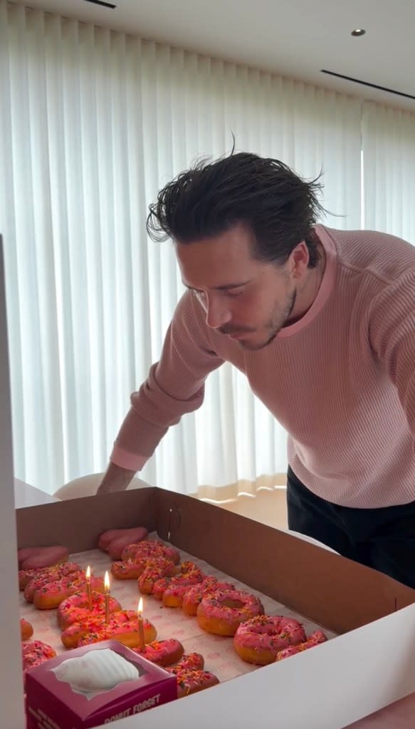 The model took to Instagram to share a video of her husband in front of donuts that spelled out “Happy Birthday, Brooklyn.” Instagram/Nicola Peltz
