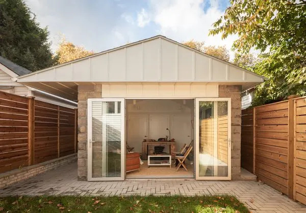In Forest Hills, Queens, architect John Patrick Cunningham renovated a crumbling garage into a 350-square-foot indoor/outdoor 
