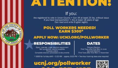 Apply to Serve as a Poll Worker – Earn $300 on Election Day – County of Union, New Jersey