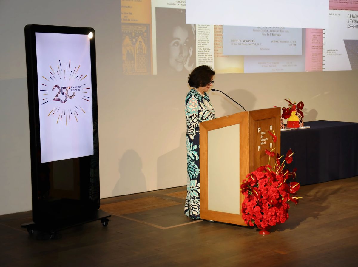 Ms. Begoña Santos, President and CEO of the Queen Sofía Spanish Institute, during her speech on America&Spain 250, an initiative that highlights the Hispanic legacy in the United States
