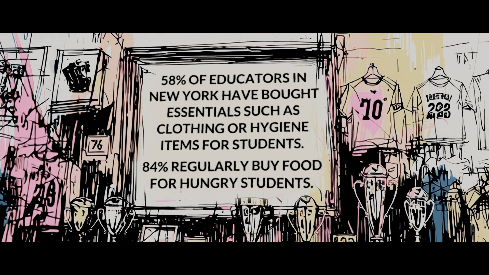 50% of educators in New York have bought essentials such as clothing or hygiene items for students. 84% regularly buy food for hungry students.