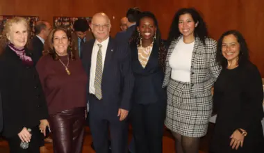 From left: Hon. Emily Ruben; Aimee Richter, Esq.; Hon. Jeffrey Sunshine; Hon. Betsey Jean-Jacques; Soukaina Sourouri, Esq.; and Hon. Joanne Quinones. Photo: Mario Belluomo/Brooklyn Eagle