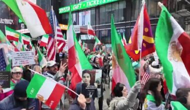 Hundreds of Iranian-Americans take to the streets of NYC to celebrate U.S.-led attacks