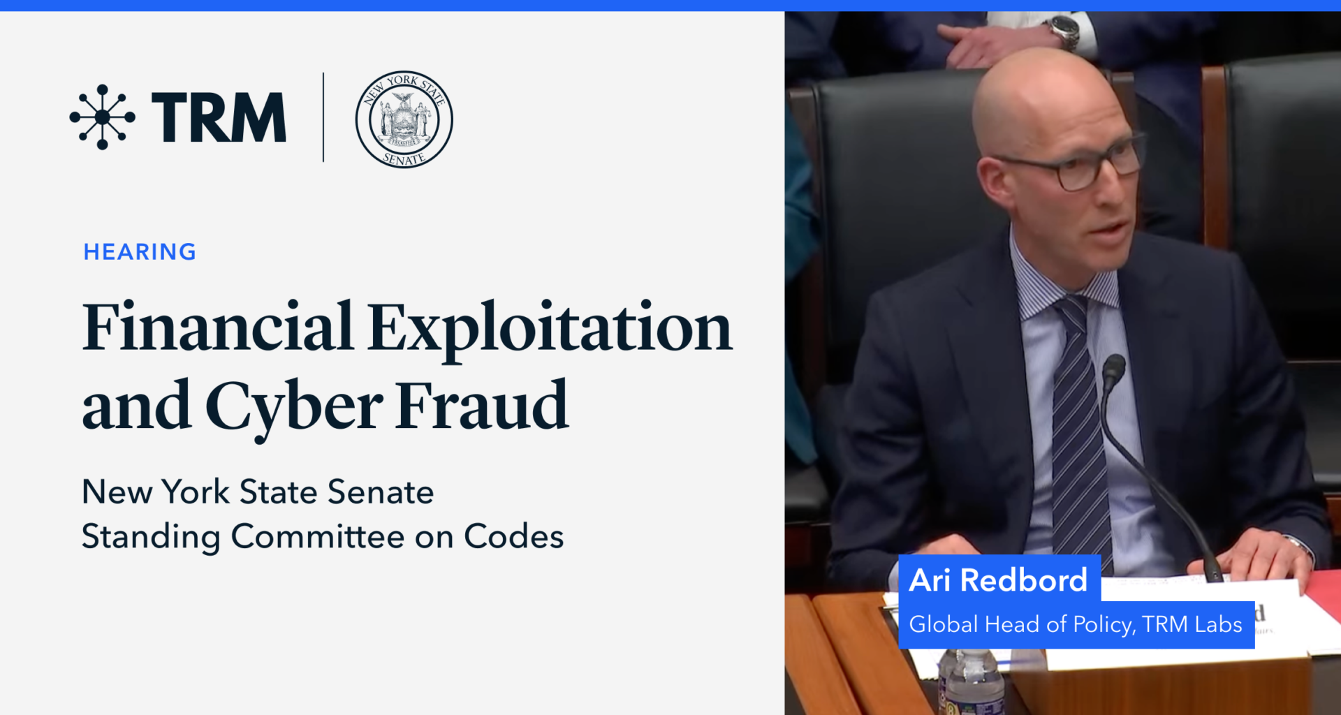 TRM’s Ari Redbord Testifies Before New York State Senate Standing Committee on Codes on Financial Exploitation and Cyber Fraud