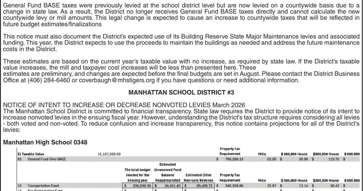 MANHATTAN SCHOOL DISTRICT #3 NOTICE | Legals