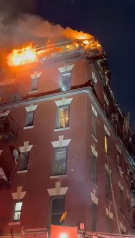 The fire caused the roof to collapse in the five-story apartment building.Credit: FDNY/X