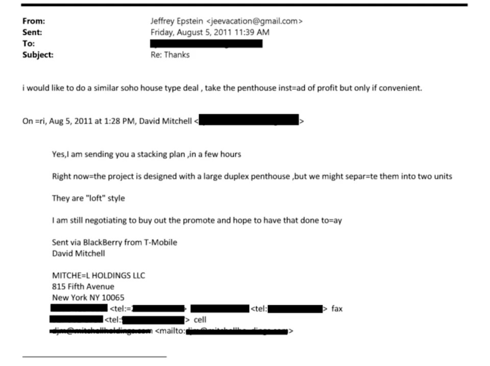 An email exchange between Epstein and Mitchell. Department of Justice