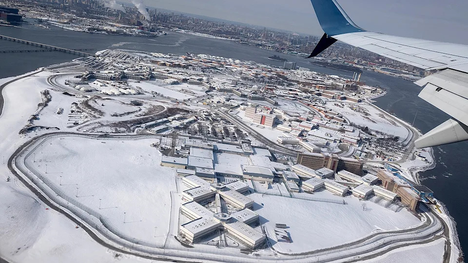 Ariel view of Rikers Island from an airplane