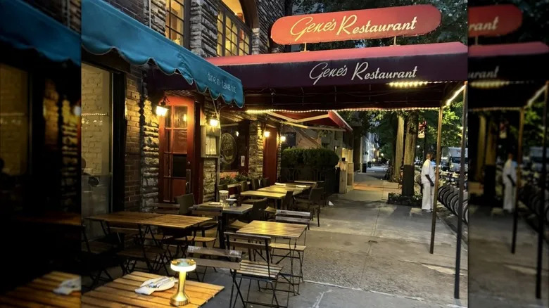 Gene's restaurant awning and sidewalk tables