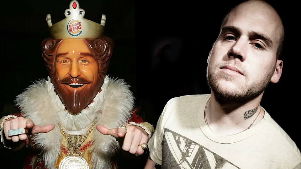  A collage of the Burger King mascot and The Bronx vocalist Matt Caughthran. 