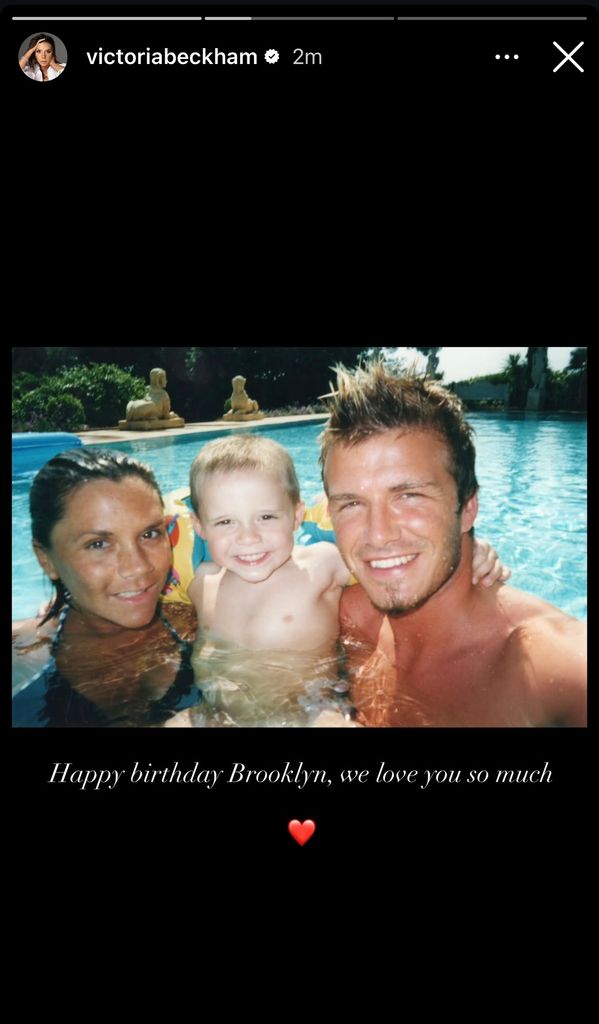 Victoria Beckham with Brooklyn and David in swimming pool