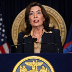 New York Gov. Kathy Hochul speaks at a news conference, Feb. 20, 2025, in New York. Photo: Julia Demaree Nikhinson/AP