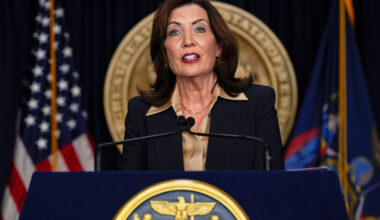 New York Gov. Kathy Hochul speaks at a news conference, Feb. 20, 2025, in New York. Photo: Julia Demaree Nikhinson/AP