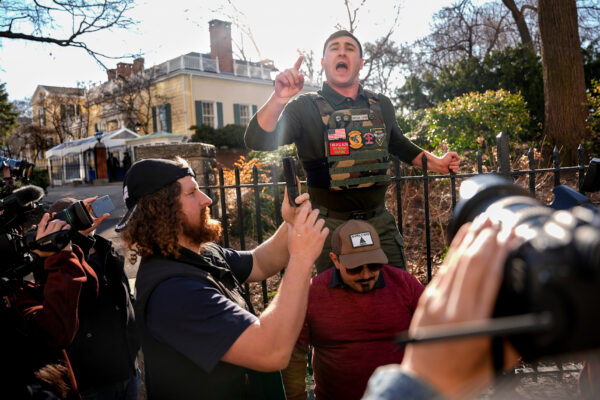 Jake Lang demonstrates outside Gracie Mansion after a news conference by New York Mayor Zohran Mamdani , Monday, March 9, 2026, in New York. Photo: Angelina Katsanis/AP