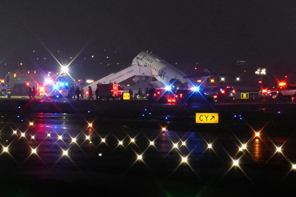 An Air Canada Jet sits on the runway at LaGuardia Airport, Monday, March 23, 2026, after colliding with a Port Authority vehicle in New York. Photo: Ryan Murphy/AP
