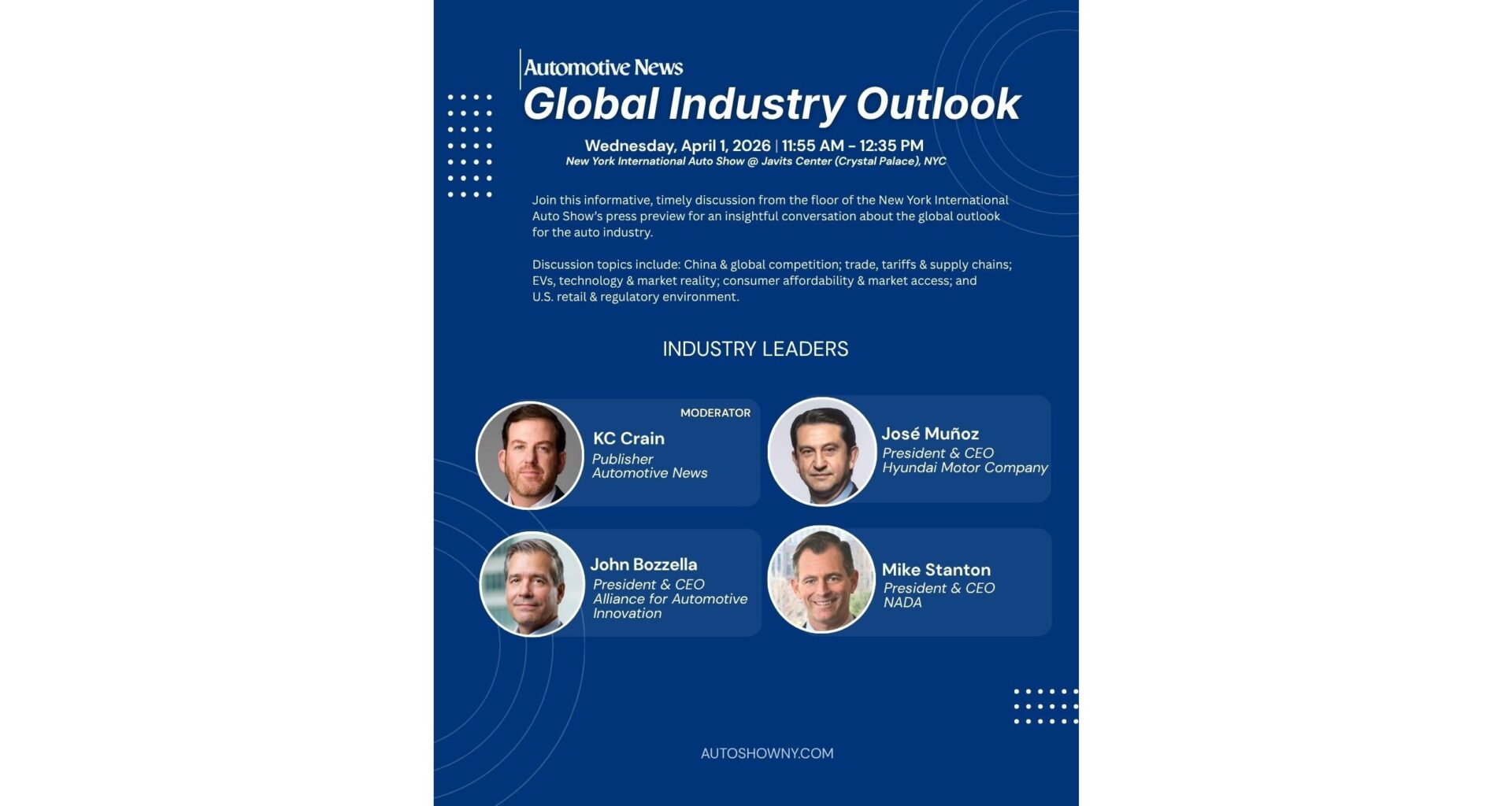 New Program at New York International Auto Show to Examine Global Industry Outlook