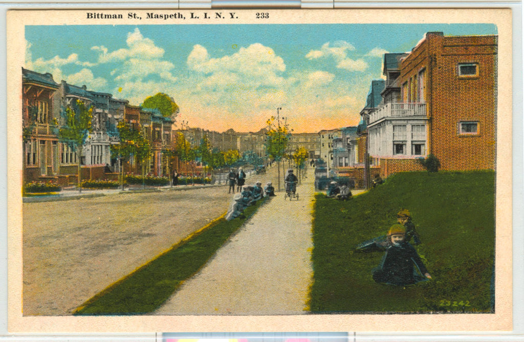 This postcard shows the scene on Bittman Street in Maspeth, L.I., which is now 69th Street in Maspeth, Queens.