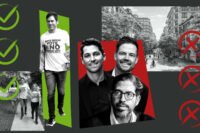 Jon Pearlman, Terra's David Martin, Frisbie Group's Rob Frisbie Jr. and Cody Crowell with and a rendering of One Boca