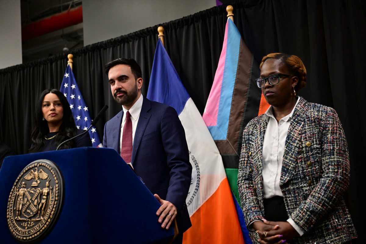 mayor zohran mamdani with people at announcement