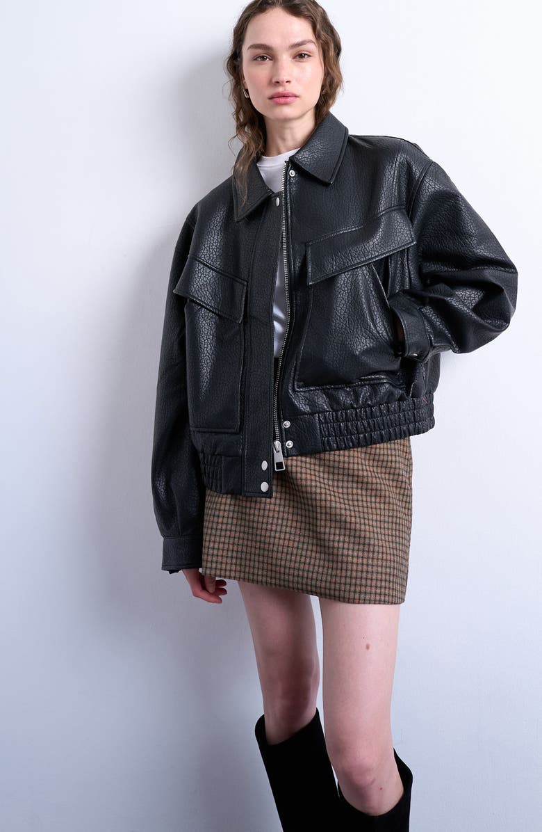 Boxy Faux Leather Bomber Jacket