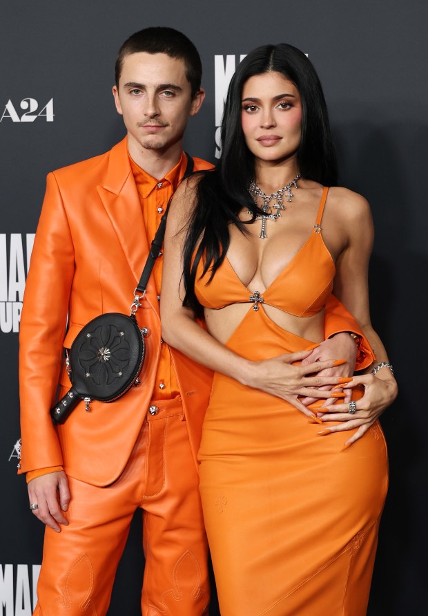 Timothée Chalamet and Kylie Jenner attend the Los Angeles premiere of A24's "Marty Supreme" at Samuel Goldwyn Theater.