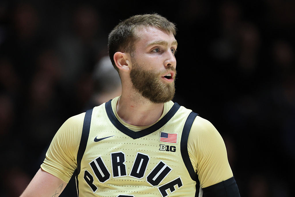 WEST LAFAYETTE, INDIANA - DECEMBER 29: Braden Smith #3 of the Purdue Boilermakers reacts against the Kent State Golden Flashes at Mackey Arena on December 29, 2025 in West Lafayette, Indiana. (Photo by Justin Casterline/Getty Images)