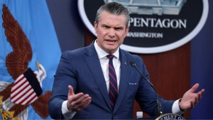 Defense Secretary Pete Hegseth during the March 2 briefing