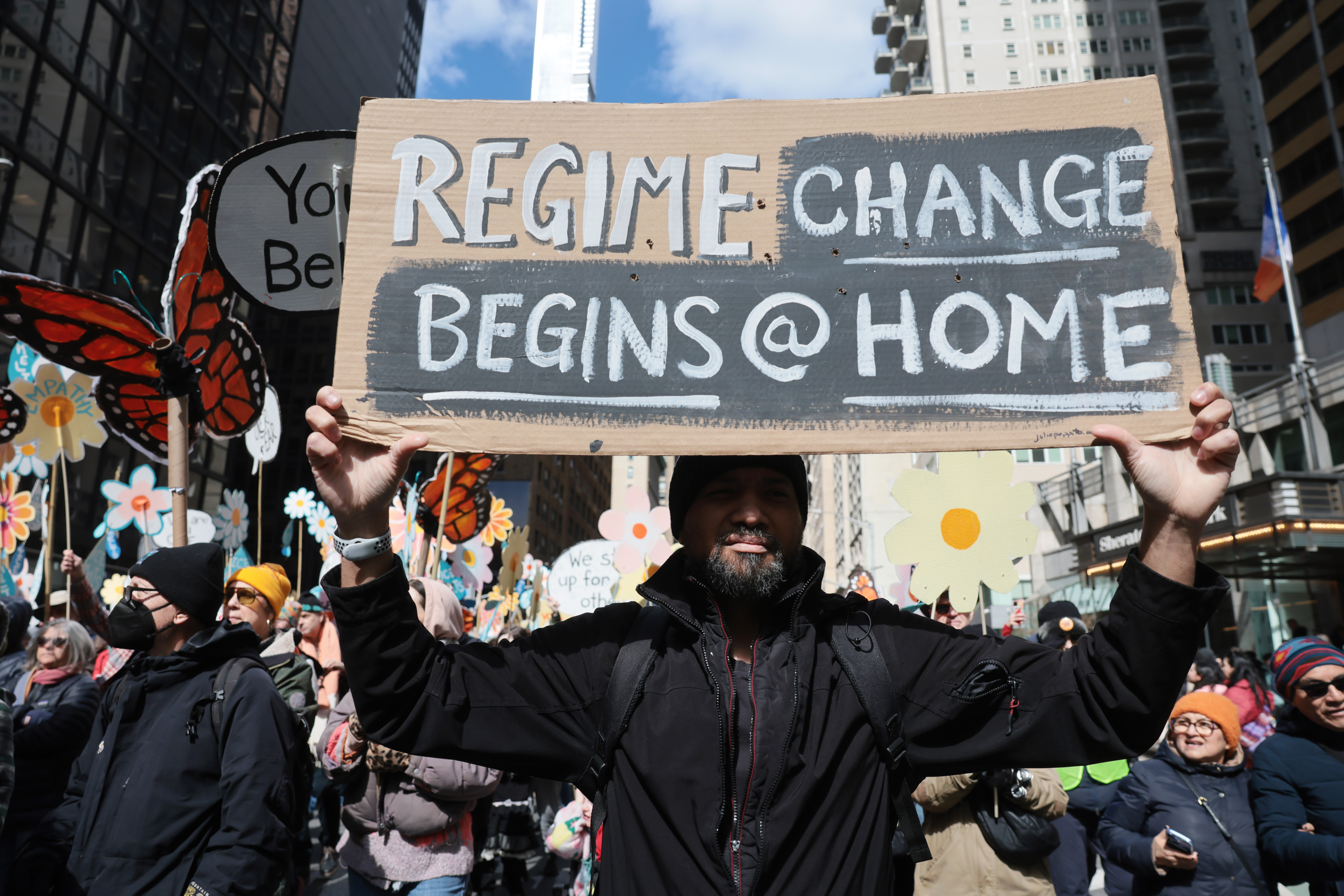 NEW YORK CITY - MARCH 28: Thousands of people participate in a 'No Kings' protest in Manhattan on March 28, 2026 in New York City. This is the third nationwide "No Kings" protest held against the Trump administration. (Photo by Spencer Platt/Getty Images)
