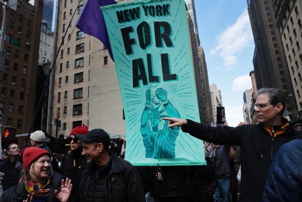 NEW YORK CITY - MARCH 28: Thousands of people participate in a 'No Kings' protest in Manhattan on March 28, 2026 in New York City. This is the third nationwide "No Kings" protest held against the Trump administration. (Photo by Spencer Platt/Getty Images)