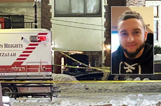 Dan Sohail (inset) allegedly slammed his car into the entrance of the Chabad World Headquarters in Brooklyn on Wednesday, Jan. 28, 2026. (Kerry Burke / New York Daily News; Obtained by NYDN)
