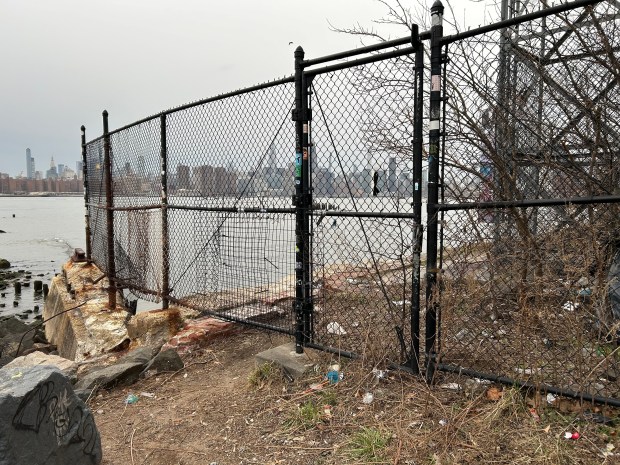A 16-year-old boy fell to his death after climbing a defunct lighting tower in Brooklyn's Bushwick Inlet Park on Friday, March 20, 2026. (Kerry Burke / New York Daily News)