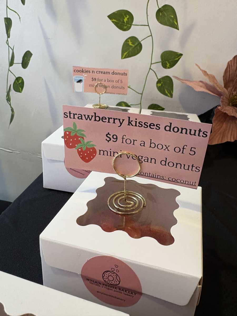 A box of strawberry donuts from Nyla’s Petite Bakery.