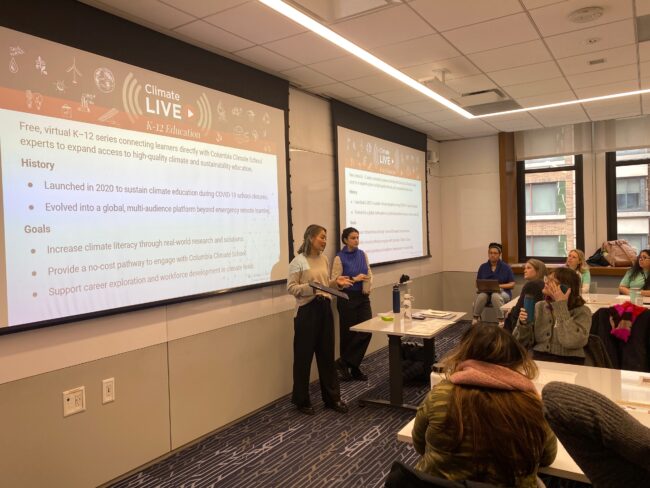 Laurel Zaima-Sheehy and Emma Kyzivat giving a presentation