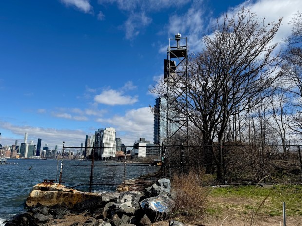 Timothee Englund, 16, died after falling from a disused light tower on the Williamsburg waterfront on Friday, March 20, 2026. (Rebecca White / New York Daily News; Courtesy of Family)