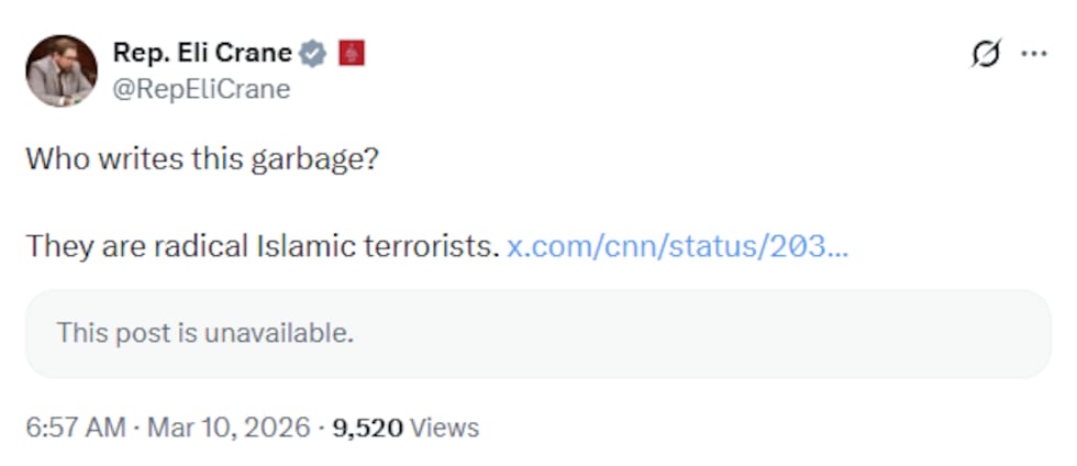 Rep. Eli Crane responded to the CNN post
