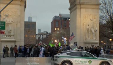 One group gathering for a vigil honoring Iran’s Supreme Leader Ali Khamenei, who was killed in a U.S. and Israeli strike last weekend. (Spectrum News NY1)