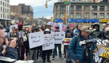 Delivery workers and advocates rallied in Harlem on Friday, demanding safer streets, pointing to legislation like the Super Speeder bill, which would require speed-limiting devices for repeat reckless drivers. (Spectrum News NY1)