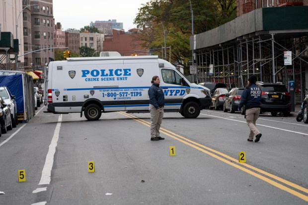 A 27yr old man was pronounced dead at Elmhurst Hospital after he was shot in the chest while inside a Livery Cab on Broadway near 81st Street in Queens on Sunday November 1, 2020. 0823. (Theodore Parisienne for New York Daily News)