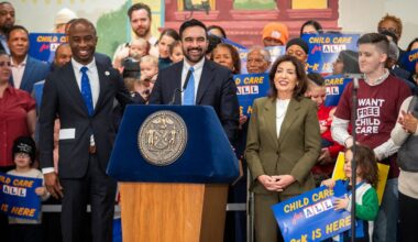 Mayor Zohran Kwame Mamdani and Governor Kathy Hochul announce the first four communities that will receive free 2-K seats this fall. Sugar Hill Children's Museum of Art & Storytelling, Manhattan. Tuesday, March 3, 2026. Credit: Ed Reed/Mayoral Photography Office.