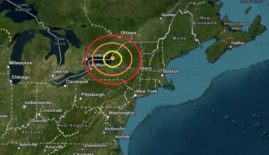 The epicenter of the earthquake was at the orange dot inside the colored concentric circles on this map.  Image: USGS