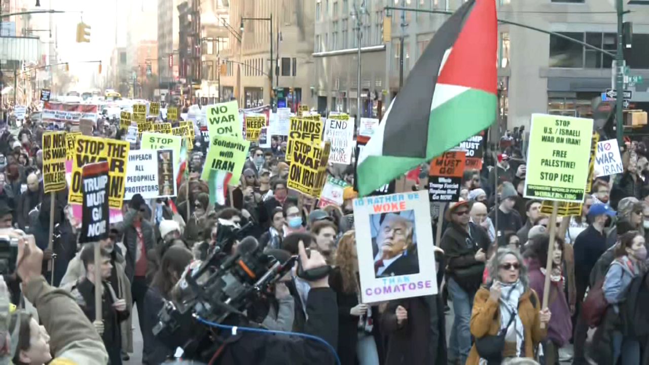 Protests against a war in Iran and demonstrations celebrating the death of Iran's leader have broken out in recent days. (Spectrum News NY1)