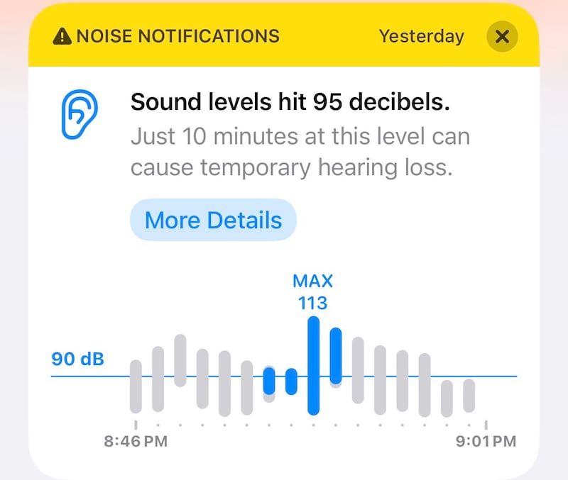 My Apple devices confirmed what my ears heard: it was loud.