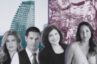 Douglas Elliman’s Jessica Peters and Carl Ekroth, Sotheby’s International Realty’s Karen Heyman and Compass’ Tamara Abir with 30 Front Street and 209 Prospect Place