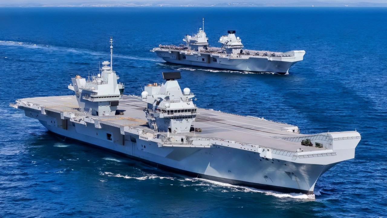 HMS Prince of Wales and HMS Queen Elizabeth pictured at sea for the first time. Image Credit: Royal Navy.