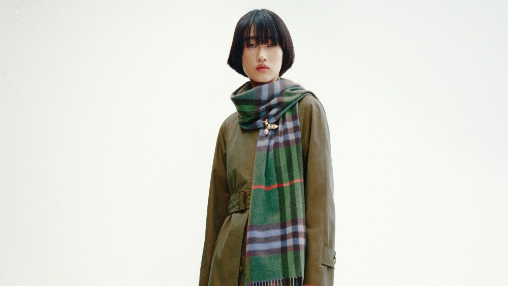 The car coat and check scarf from the new Burberry capsule inspired by the wardrobe of Queen Elizabeth II.