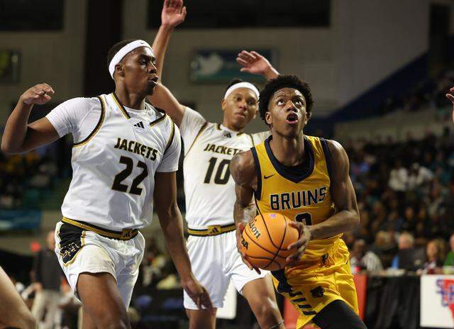 Lancaster's Jordan Watford heads to the basket at the 2025 Class 4A championship game against North Augusta in Florence, S.C.