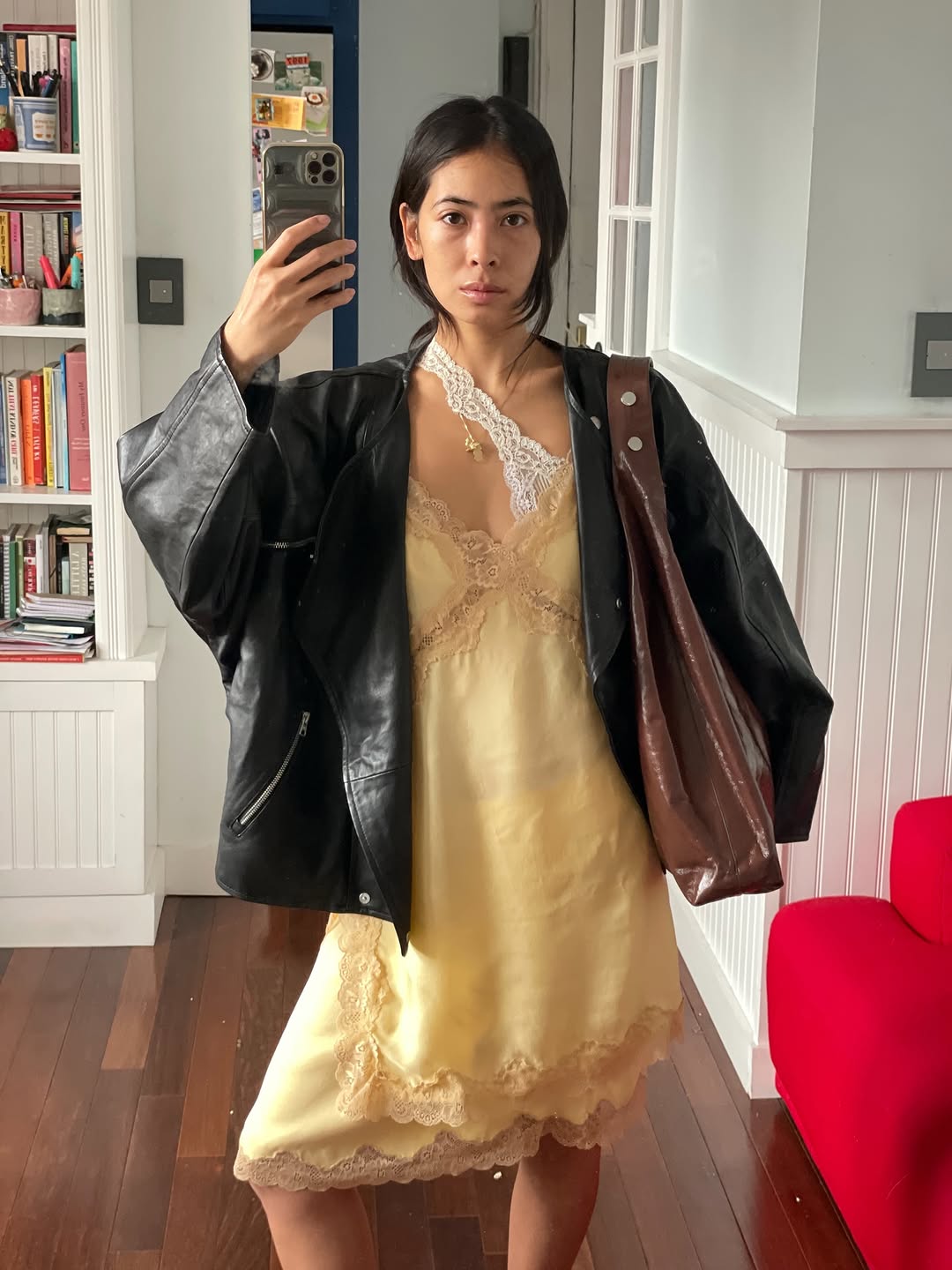 Woman wearing a vintage-inspired slip dress.