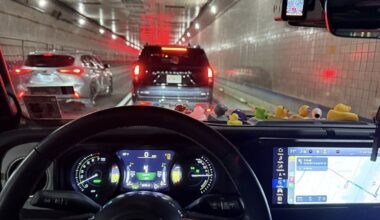 Scott driving his Jeep Wrangler in Lincoln tunnel in NYC