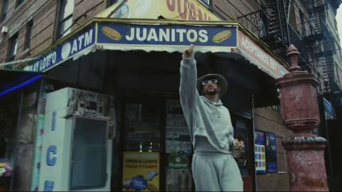 Bad Bunny appearing outside of Juanito's Grocery in the 2022 Tití Me Preguntó music video